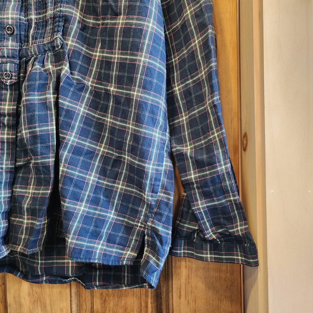 L.L. Bean Blue Plaid Long-Sleeve Blouse - Picture 3 of 4